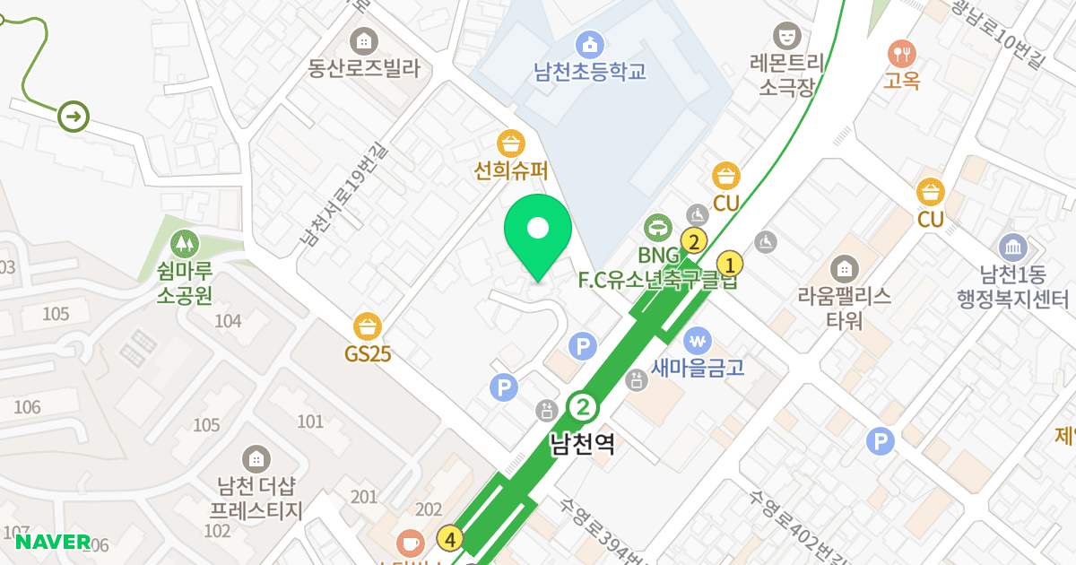 남천 더 숲 위치 지도 - 부산광역시 수영구 수영로 397-16