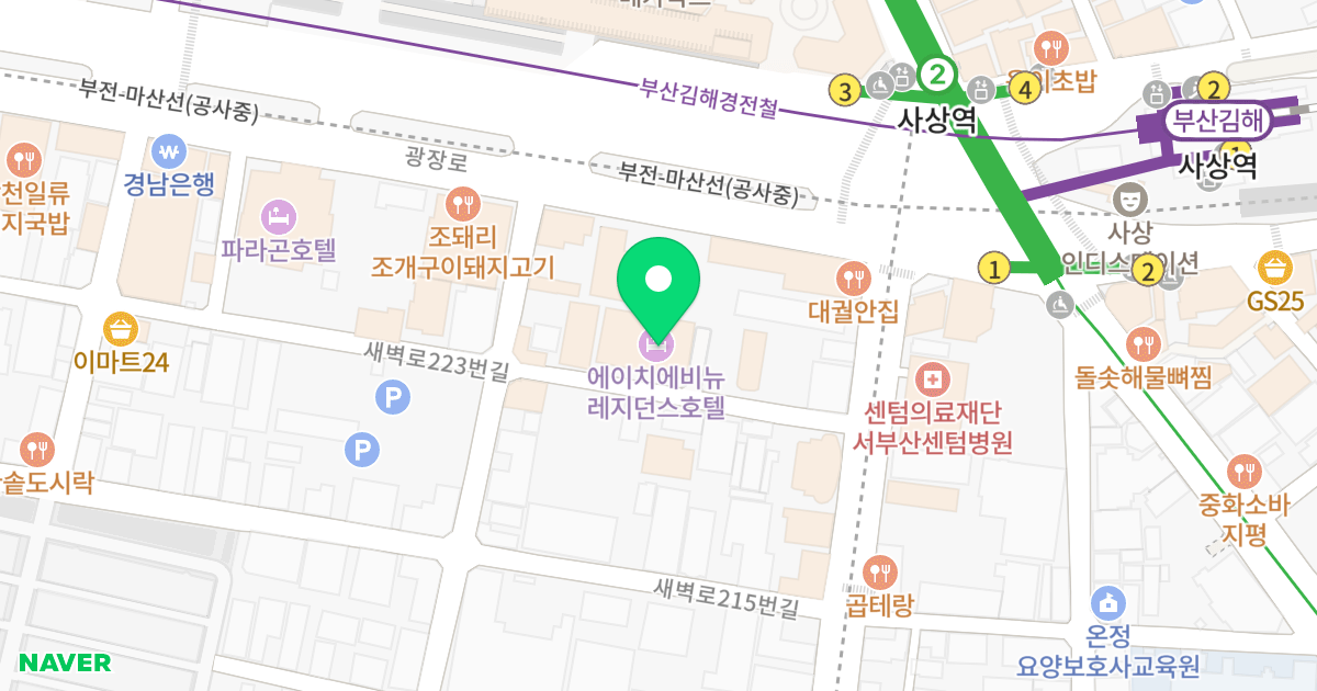더스테이이안 위치 지도 - 부산광역시 사상구 새벽로223번길 20