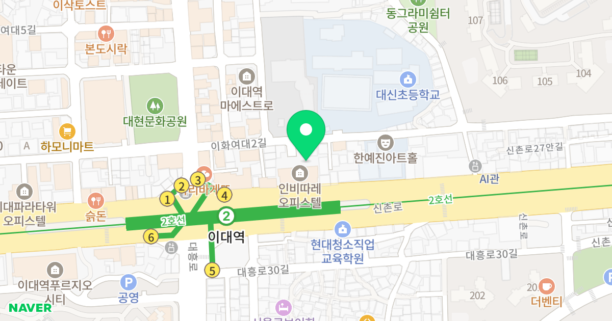 이화인비따레오피스텔 위치 지도 - 서울특별시 서대문구 신촌로 189