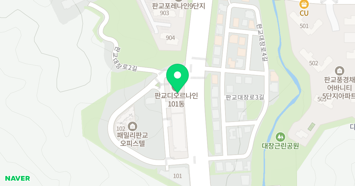 판교 디오르나인 101동 위치 지도 - 경기도 성남시 분당구 판교대장로2길 34