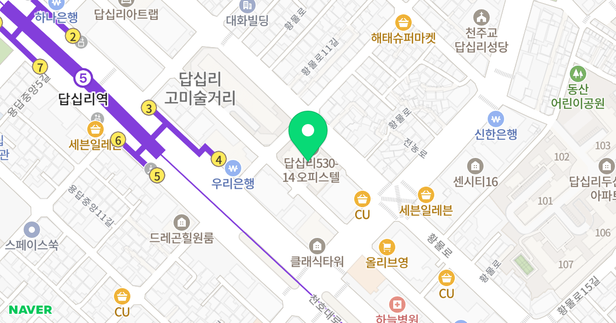 답십리 530-14 오피스텔 위치 지도 - 서울특별시 동대문구 황물로 150