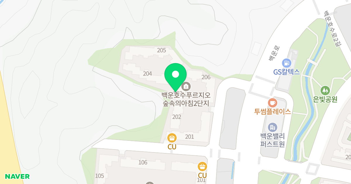 백운호수 푸르지오 숲속의 아침 2단지 위치 지도 - 경기도 의왕시 백운중앙로2길 7