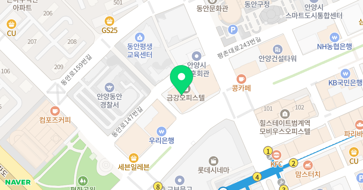 금강벤처텔 위치 지도 - 경기도 안양시 동안구 시민대로 171