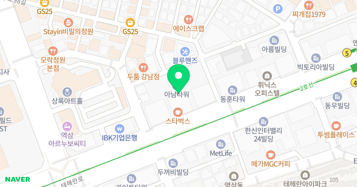 아남타워 현대오피스텔 위치 지도 - 서울특별시 강남구 테헤란로 311