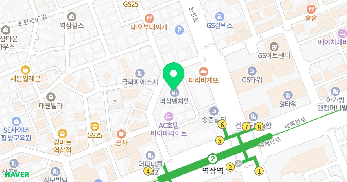 역삼현대벤쳐텔 위치 지도 - 서울특별시 강남구 테헤란로25길 20
