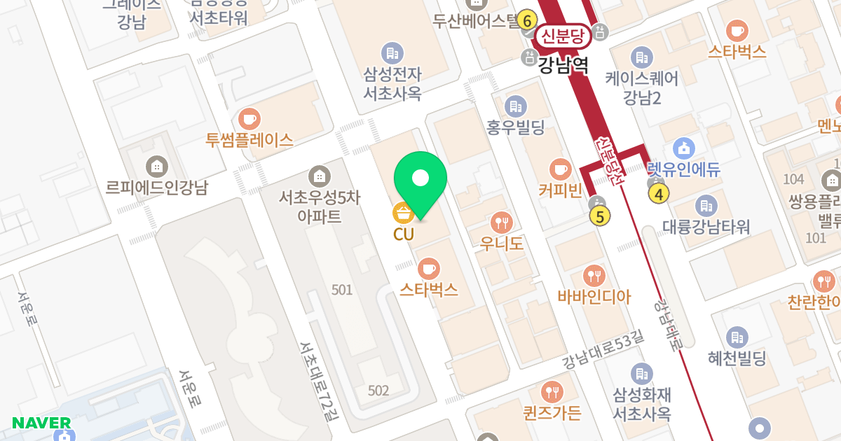 강남역 한화오벨리스크 위치 지도 - 서울특별시 서초구 서초대로74길 27