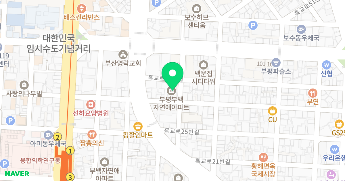 부평부백자연애아파트 위치 지도 - 부산광역시 중구 보수대로64번길 11