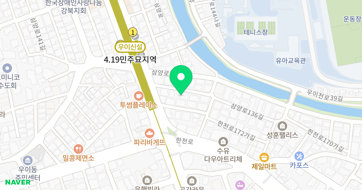 새샘 위치 지도 - 서울특별시 강북구 삼양로136길 8