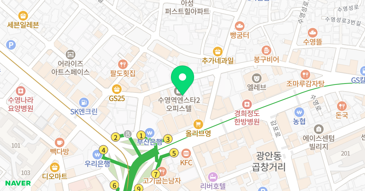수영 엔스타Ⅱ 위치 지도 - 부산광역시 수영구 수영로725번길 53