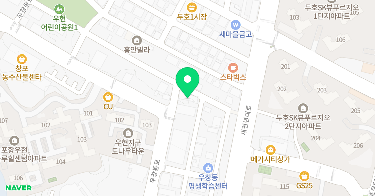 A동 위치 지도 - 경상북도 포항시 북구 우창동로 118-4