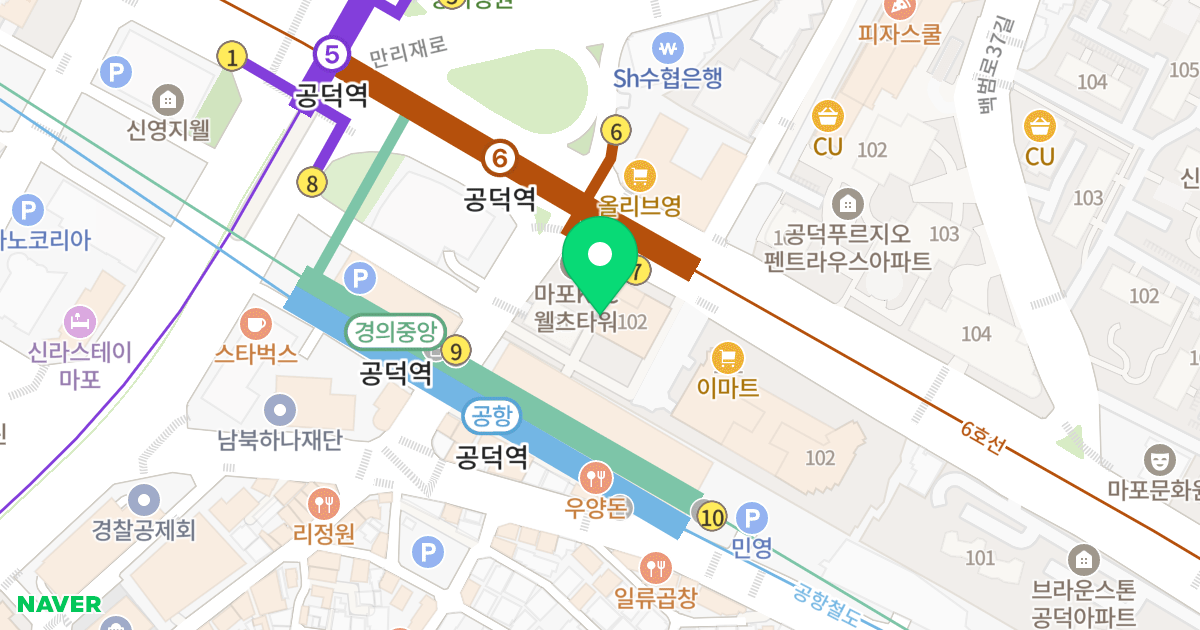 마포케이씨씨웰츠타워 위치 지도 - 서울특별시 마포구 백범로 202