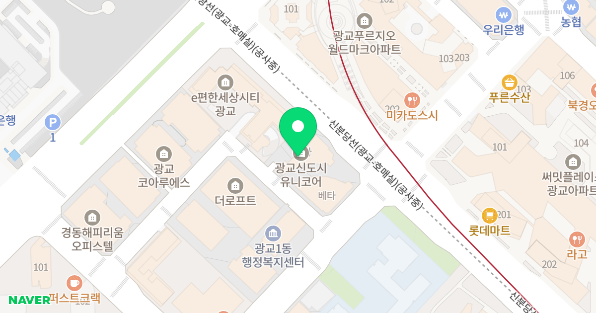 광교유니코어 위치 지도 - 경기도 수원시 영통구 도청로 95