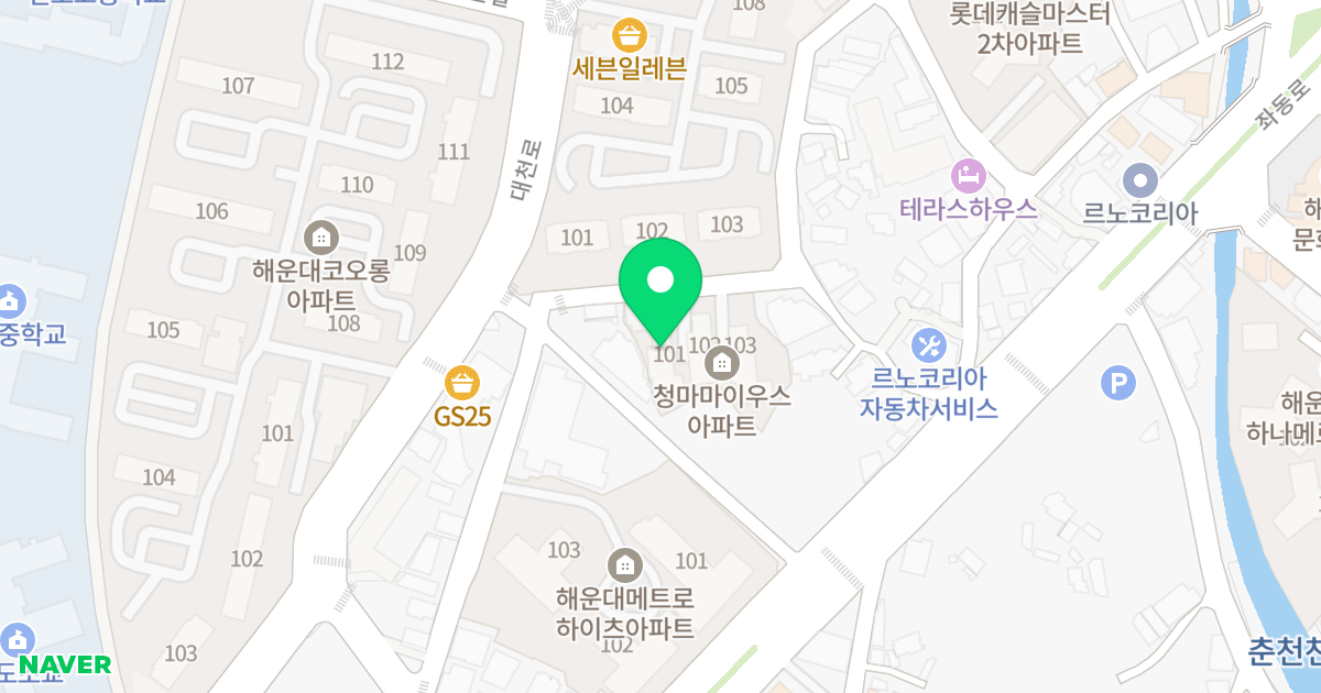 청마 마이우스(101동) 위치 지도 - 부산광역시 해운대구 대천로42번길 14
