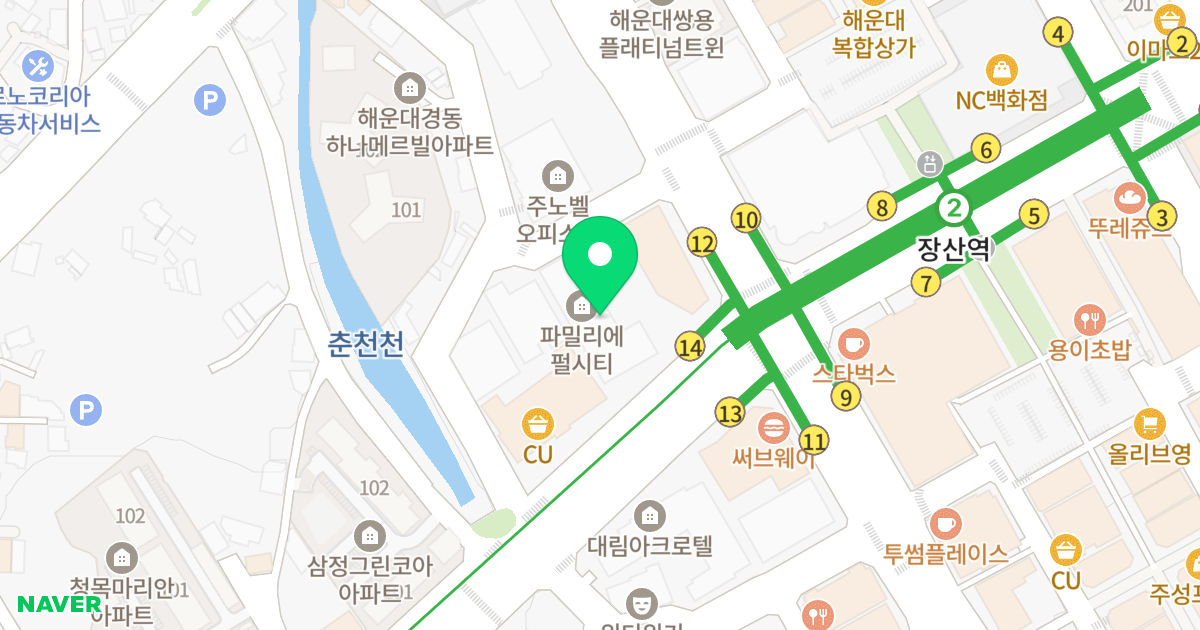 파밀리에 펄시티 위치 지도 - 부산광역시 해운대구 해운대로 789