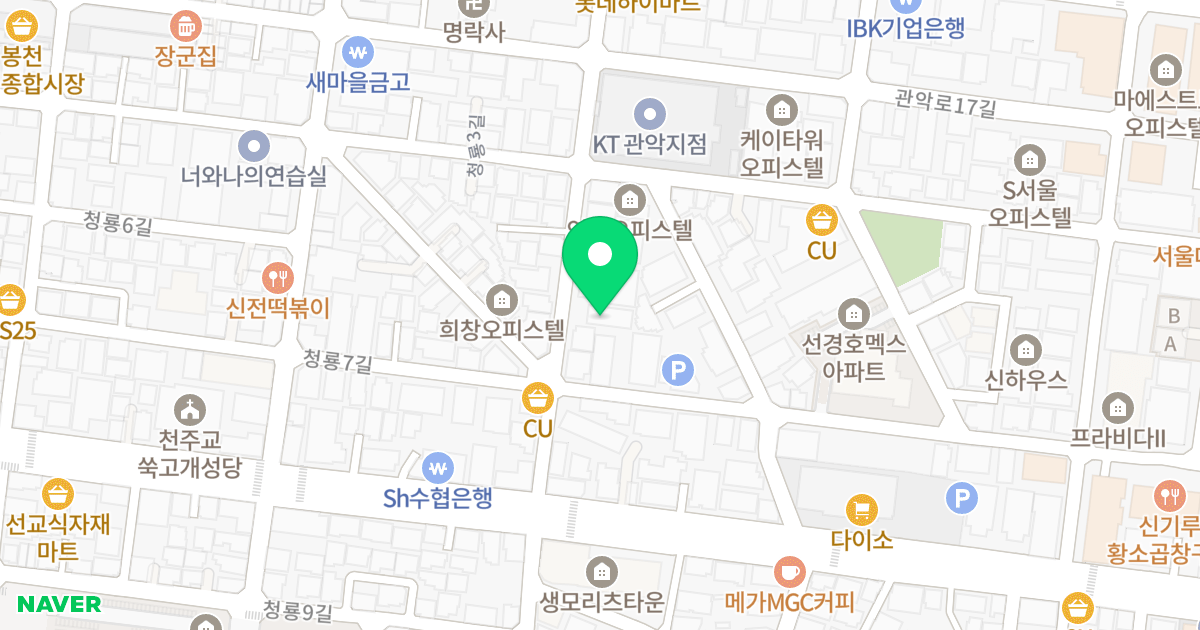청룡2오피스텔 위치 지도 - 서울특별시 관악구 남부순환로214길 35