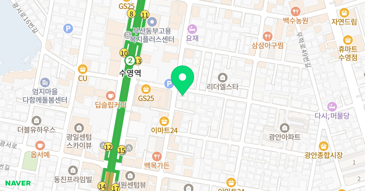 더 파티하우스 위치 지도 - 부산광역시 수영구 무학로9번길 72