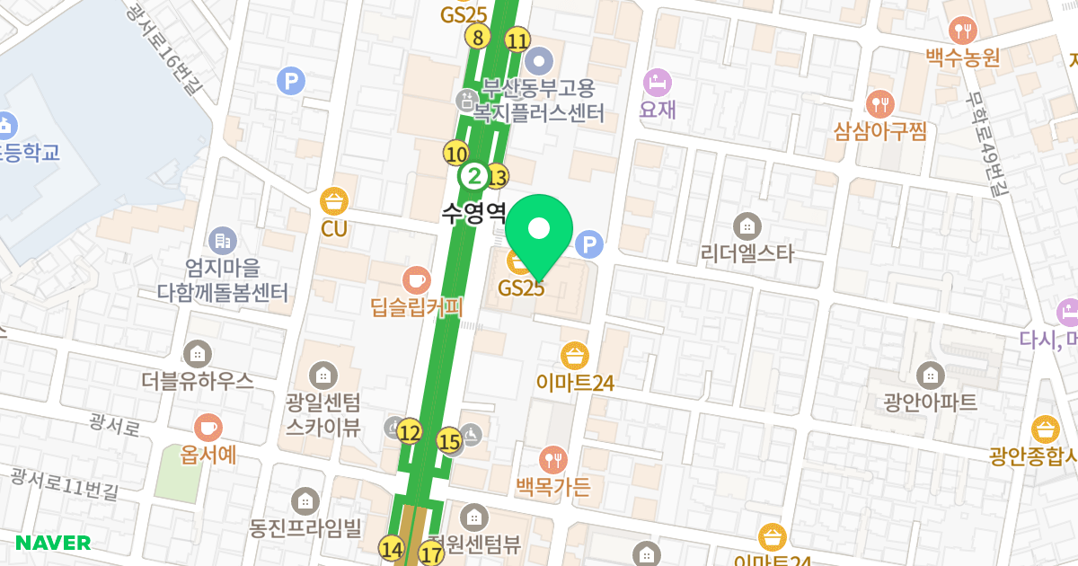 수영역 삼정그린코아 더시티 위치 지도 - 부산광역시 수영구 수영로666번길 6