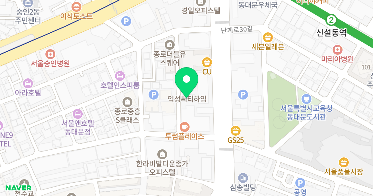 종로 아인스빌 위치 지도 - 서울특별시 서울특별시 종로구 숭인동 1392-1