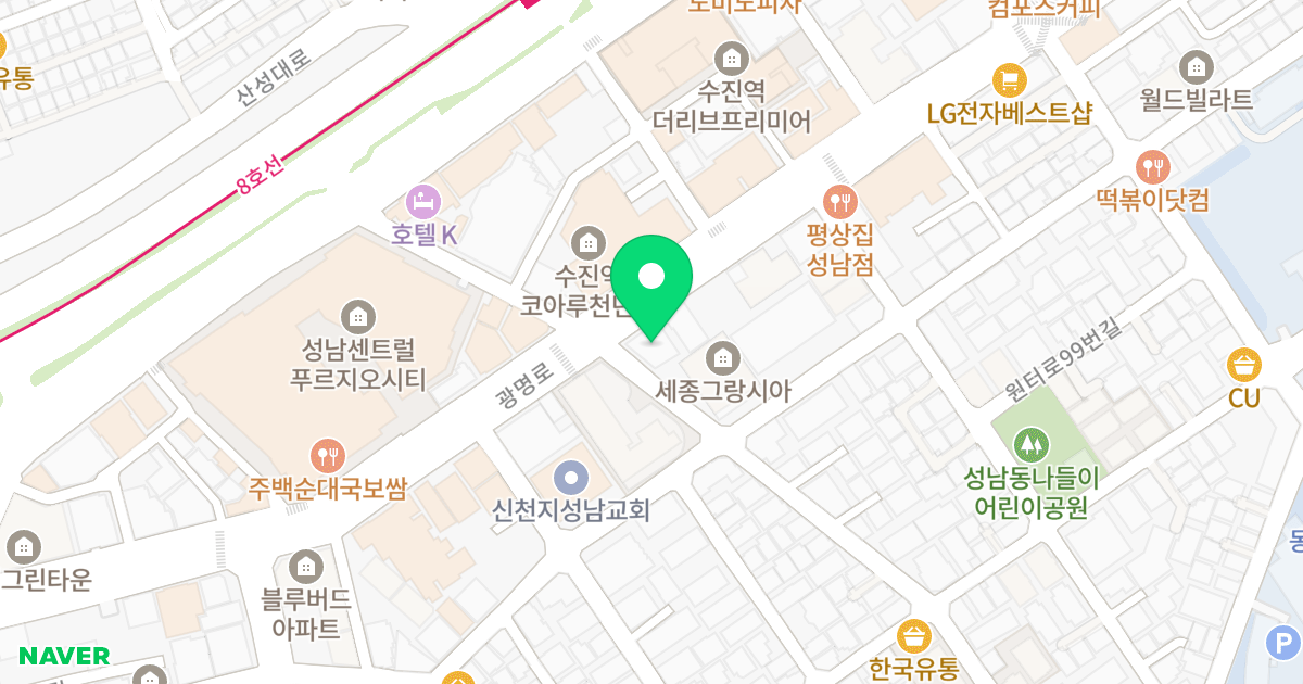 동나탑클래스 위치 지도 - 경기도 성남시 중원구 광명로100번길 3