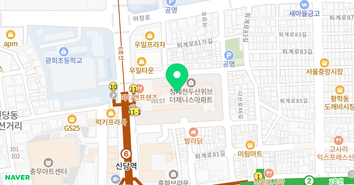 청계천 두산위브더제니스 위치 지도 - 서울특별시 서울특별시 중구 흥인동 13-1