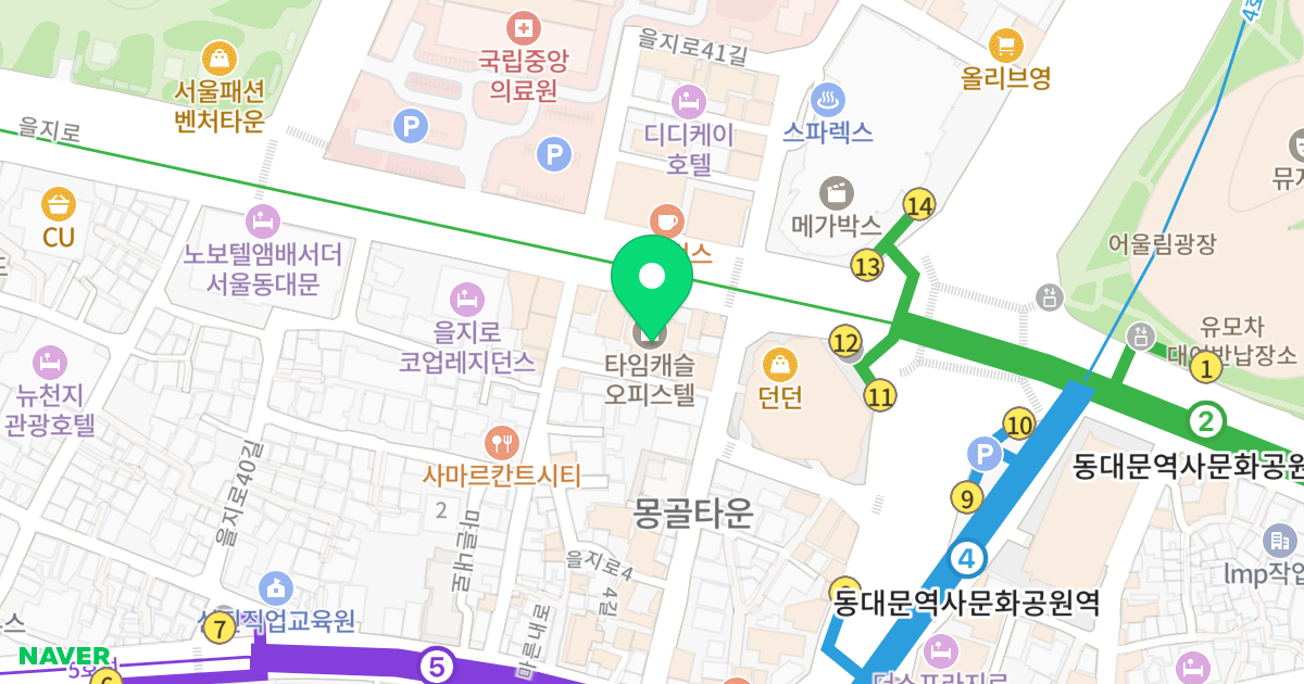 타임캐슬 오피스텔 위치 지도 - 서울특별시 서울특별시 중구 을지로6가 23