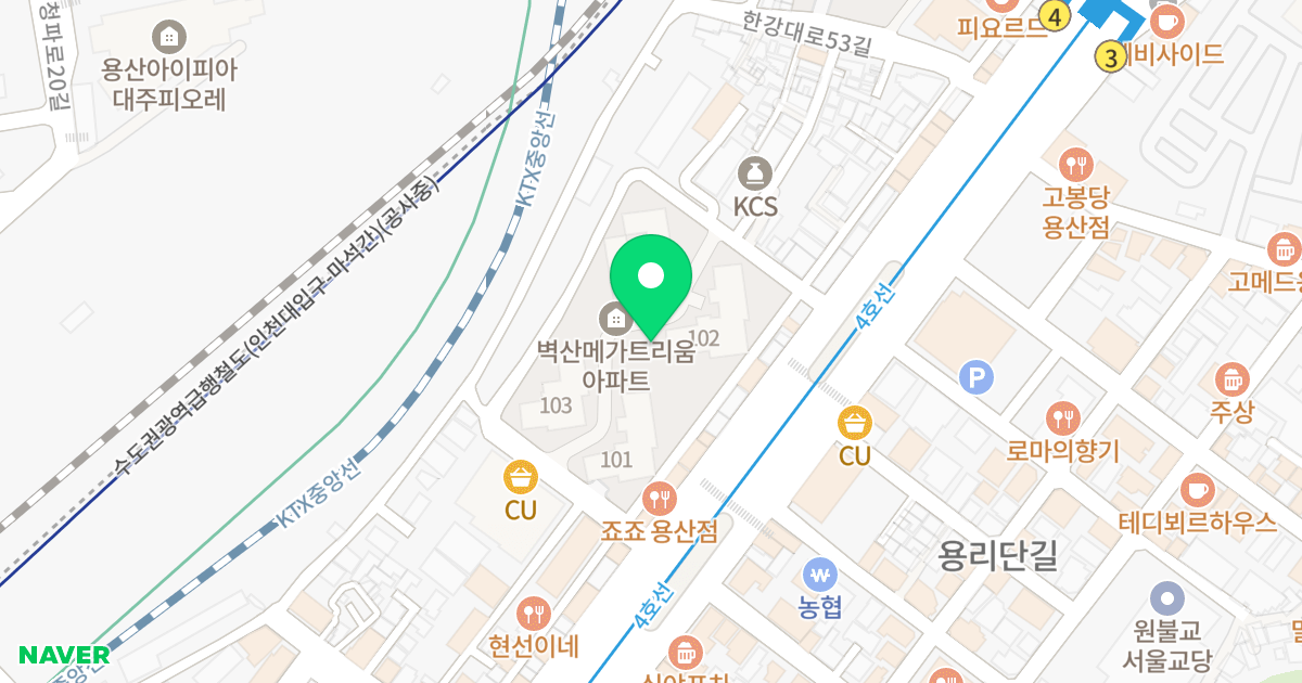 한강로벽산메가트리움 위치 지도 - 서울특별시 서울특별시 용산구 한강로2가 2-8