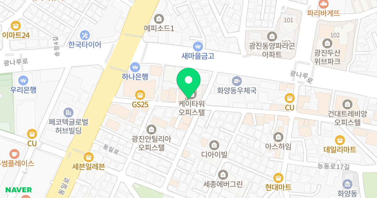 케이타워 오피스텔 B 위치 지도 - 서울특별시 서울특별시 광진구 화양동 21-22