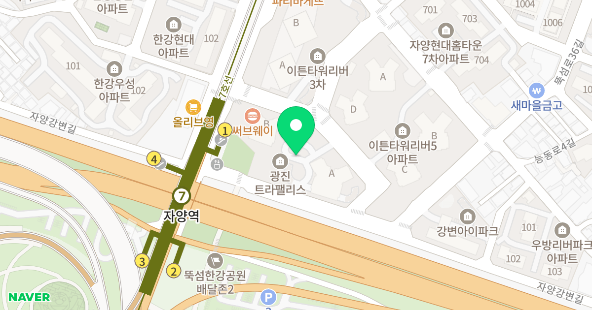 광진트라팰리스 위치 지도 - 서울특별시 서울특별시 광진구 자양동 854