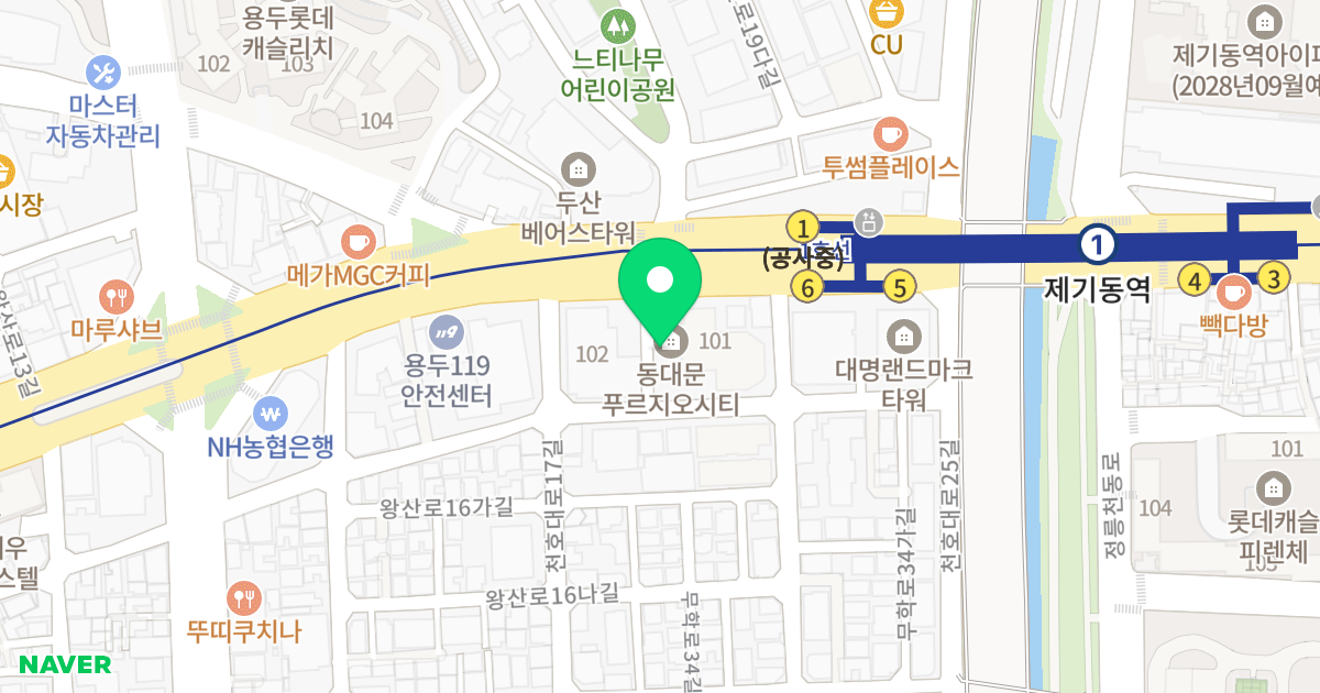 동대문 푸르지오시티 위치 지도 - 서울특별시 서울특별시 동대문구 용두동 104-3