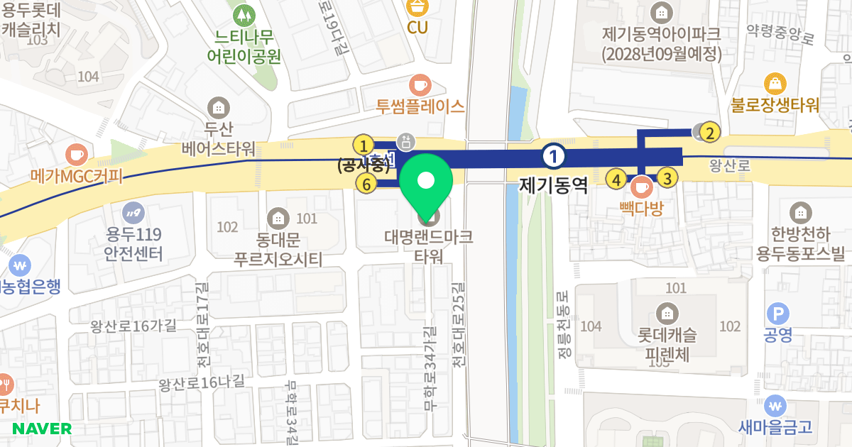 랜드마크타워1 위치 지도 - 서울특별시 서울특별시 동대문구 용두동 100-1