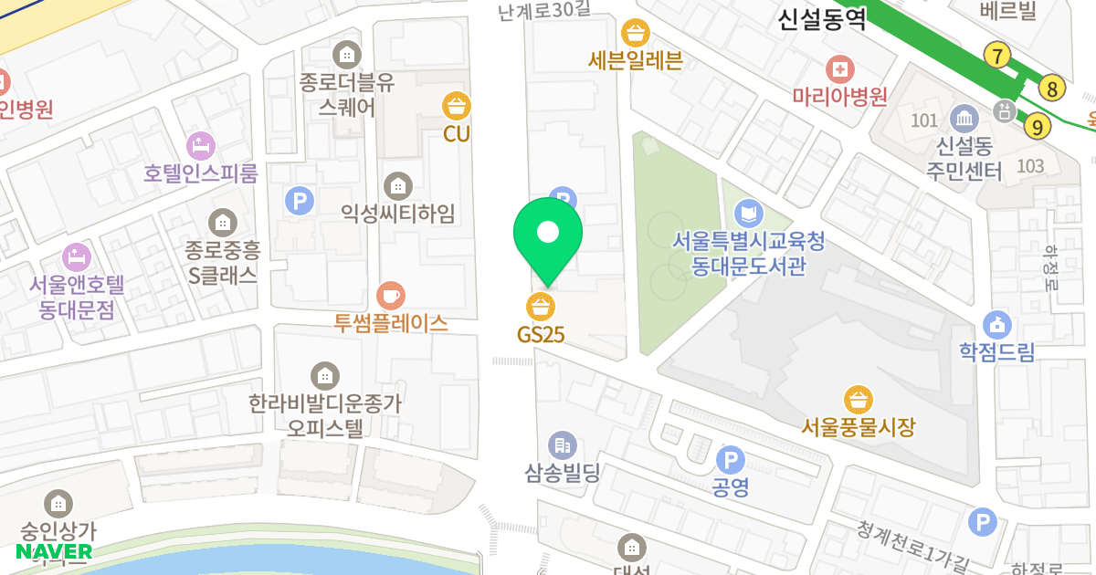 신설동 지웰홈스 위치 지도 - 서울특별시 서울특별시 동대문구 신설동 117-9