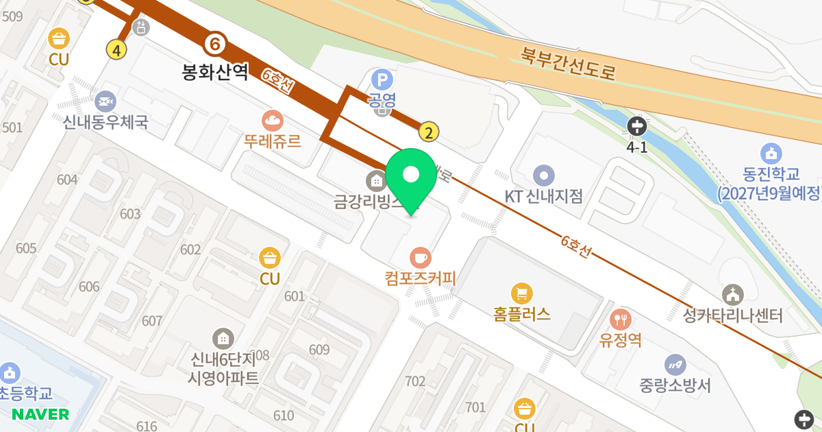 금강리빙스텔 위치 지도 - 서울특별시 서울특별시 중랑구 신내동 646