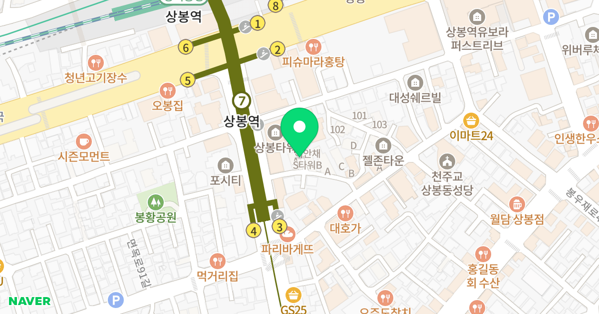 (102-86) 위치 지도 - 서울특별시 서울특별시 중랑구 상봉동 102-86