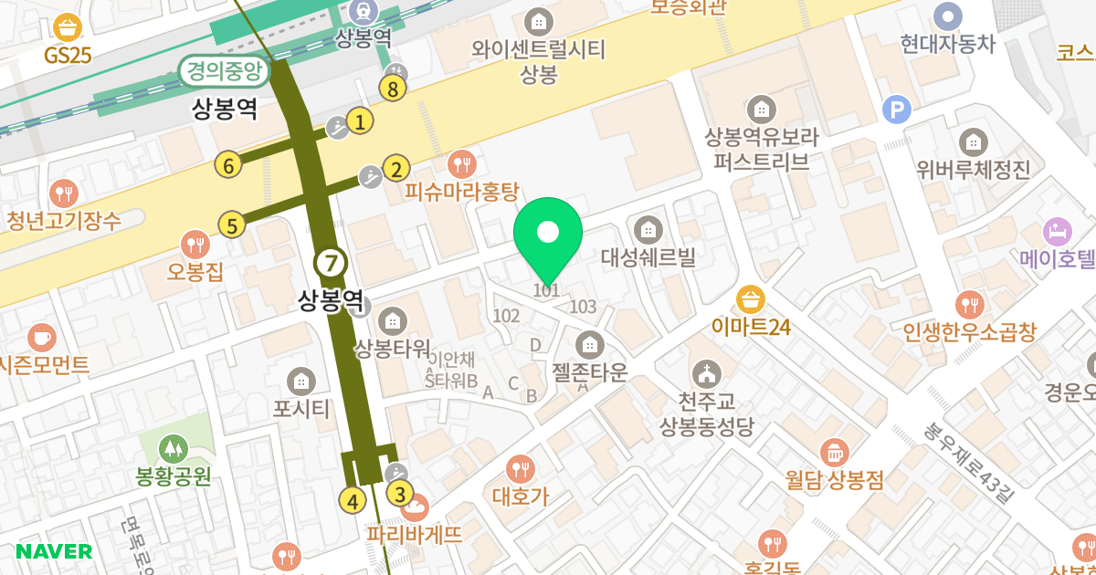 동인씨엘로 위치 지도 - 서울특별시 서울특별시 중랑구 상봉동 102-14
