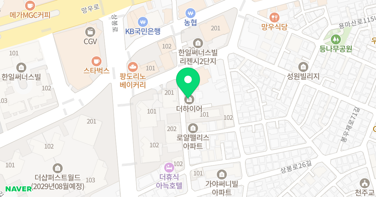 더하이어 위치 지도 - 서울특별시 서울특별시 중랑구 망우동 508-6