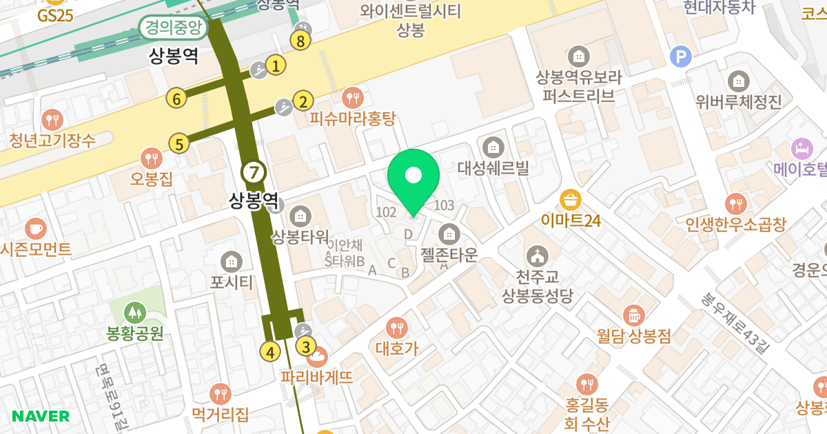 리브가 상봉 위치 지도 - 서울특별시 서울특별시 중랑구 상봉동 102-21
