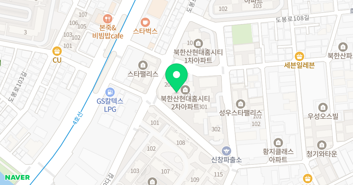 북한산현대홈시티 위치 지도 - 서울특별시 서울특별시 도봉구 창동 647-1