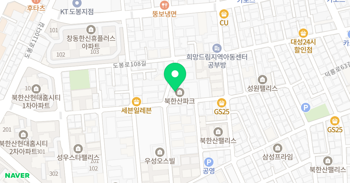 북한산 파크 위치 지도 - 서울특별시 서울특별시 도봉구 창동 623-6