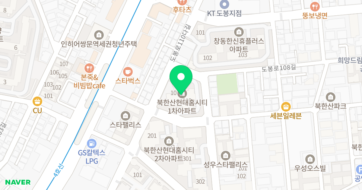 북한산현대홈시티 위치 지도 - 서울특별시 서울특별시 도봉구 창동 624-1