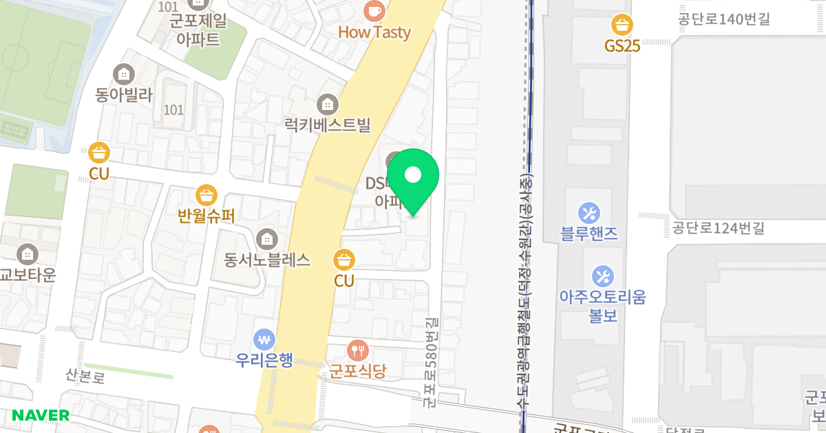비씨팰리스3차 위치 지도 - 경기도 군포시 군포로580번길 28