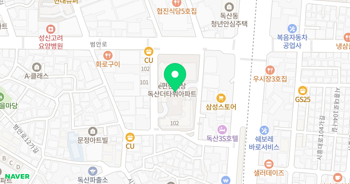 e편한세상 독산 더타워 위치 지도 - 서울특별시 서울특별시 금천구 독산동 1007-13