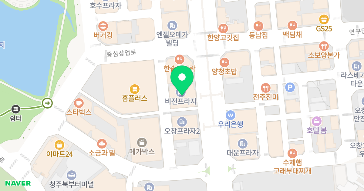비전프라자 위치 지도 - 충청북도 청주시 청원구 오창읍 중심상업로 23