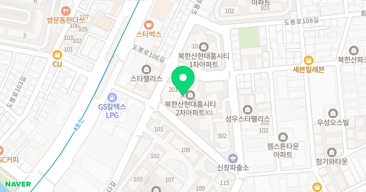 북한산현대홈시티 위치 지도 - 서울특별시 도봉구 도봉로106길 22