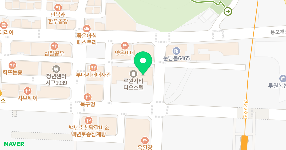 디오스텔 루원시티 오피스텔 위치 지도 - 인천광역시 서구 봉오재3로 124
