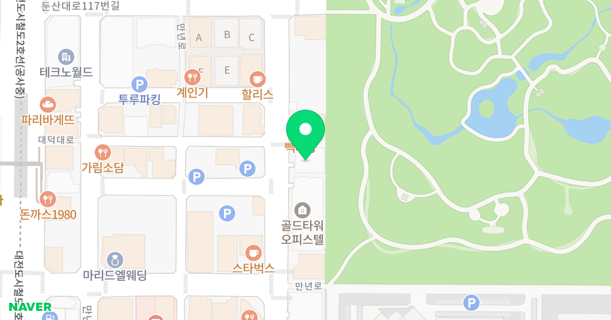 리체스 위치 지도 - 대전광역시 서구 둔산대로117번길 76