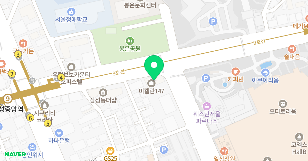 미켈란147 위치 지도 - 서울특별시 강남구 봉은사로 516