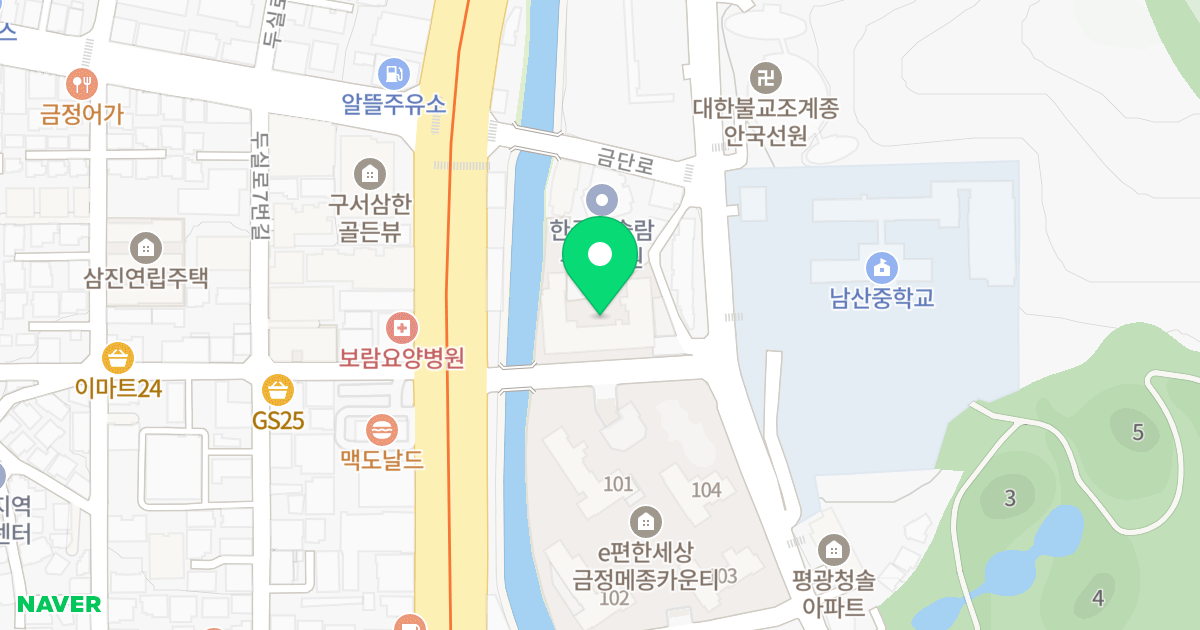 남산동 우남 이채롬 위치 지도 - 부산광역시 금정구 금단로 113-5