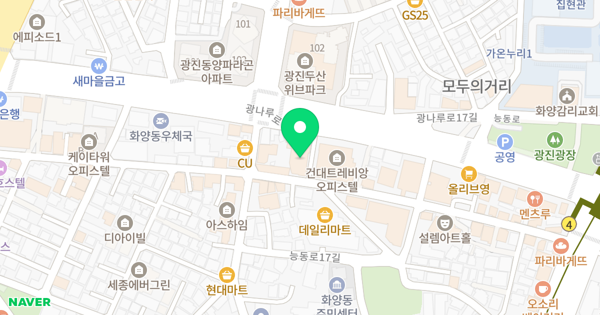 화양동 동도센트리움 캠퍼스파크 위치 지도 - 서울특별시 광진구 광나루로 370
