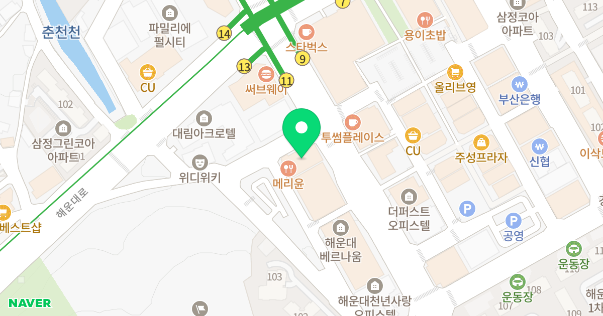 해운대두산위브센티움 위치 지도 - 부산광역시 해운대구 양운로 55
