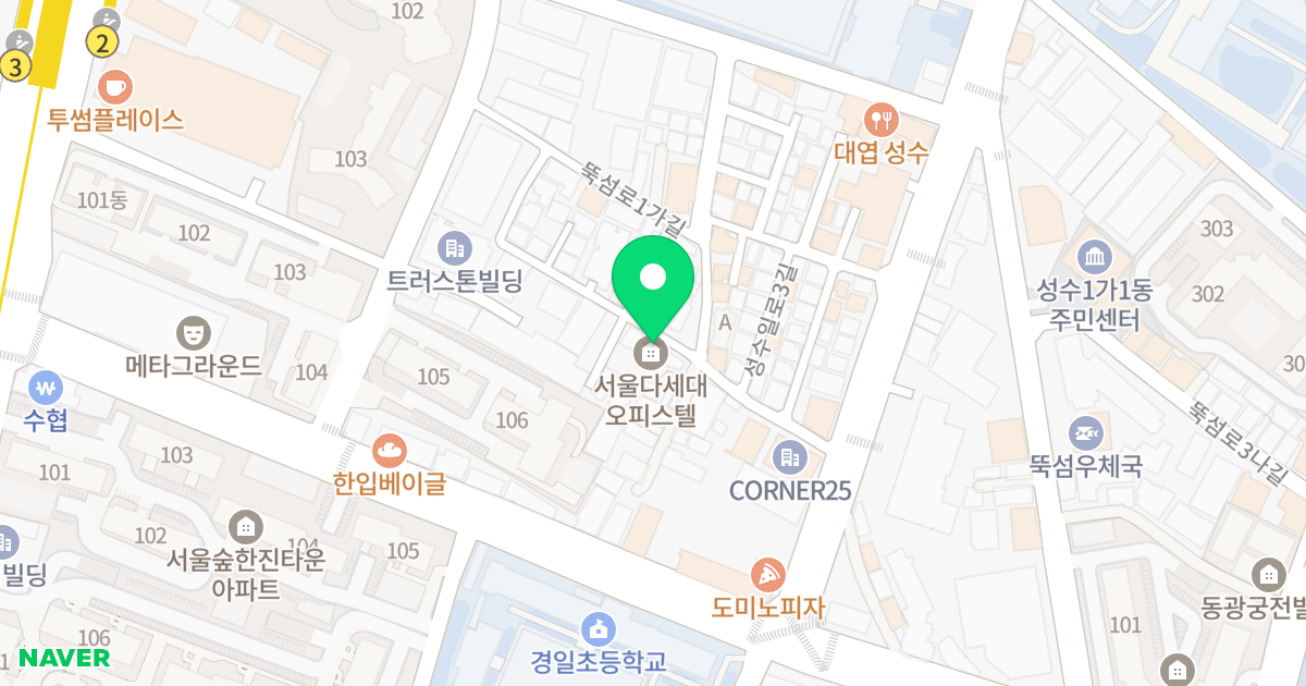 서울숲 다세대 오피스텔 위치 지도 - 서울특별시 성동구 성수일로1길 9